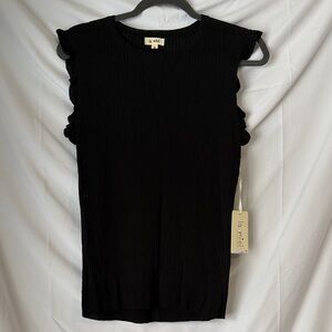 LA MIEL Black Ruffle Sleeve Tank Top